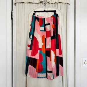 Anthropologie Colorful Abstract Pleated Midi Skirt Size 8
